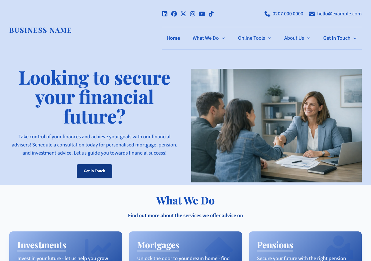 Example financial adviser website displayed in a desktop browser